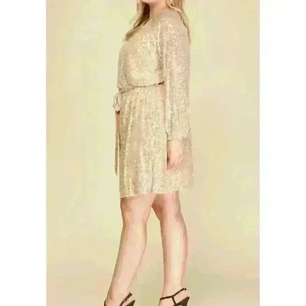 New She + Sky Long Sleeve Sequin Dress Plus In Champagne